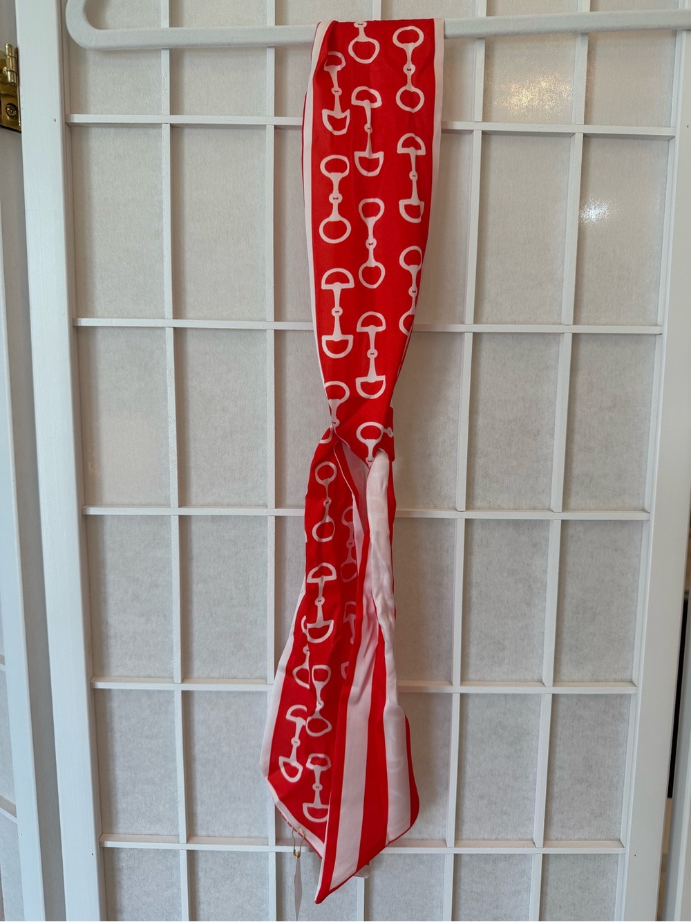 Red Patterned Satin Scarf - Elegant Red Fashion Accessory